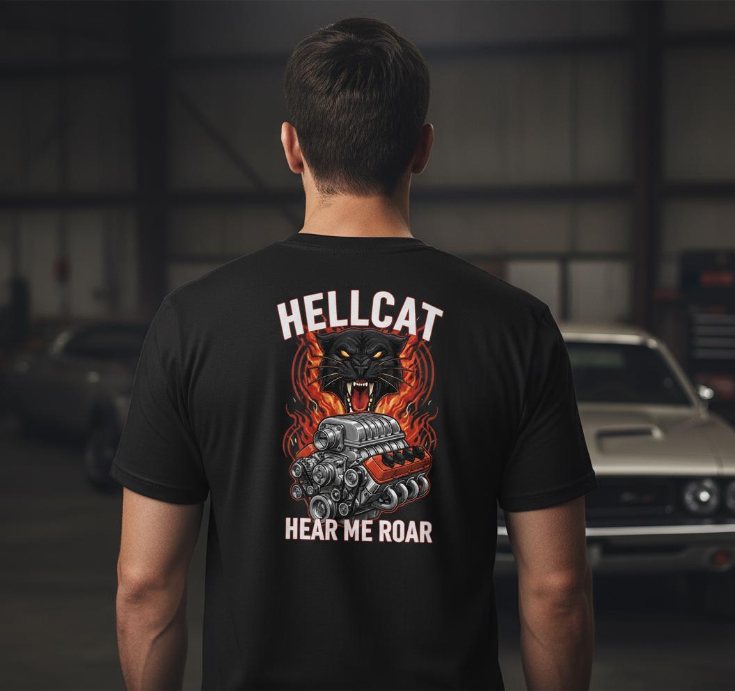 Supercharged V8 Engine T-Shirt, Roaring Cat Muscle Car Graphic Tee, Gift for Car Guys, Gearhead Hot Rod Shirt