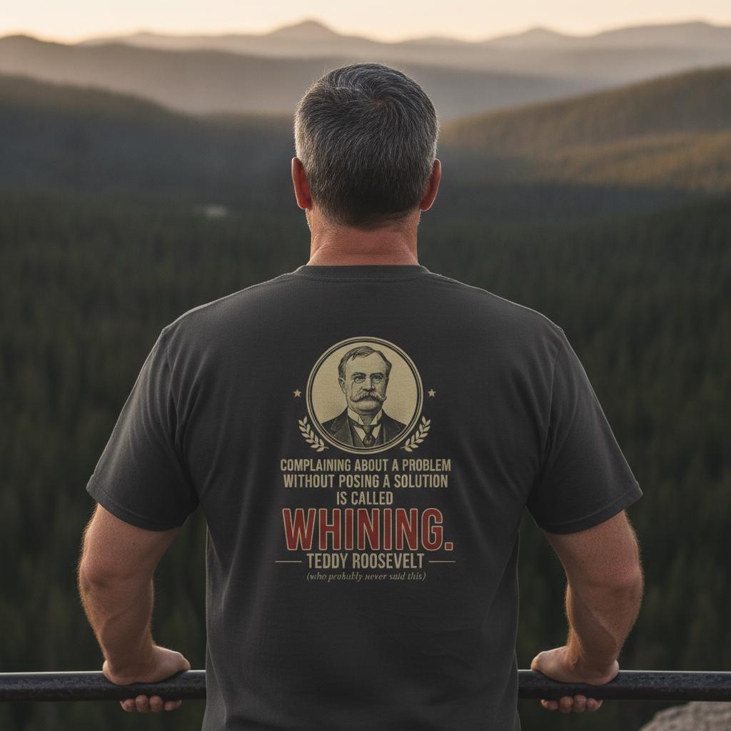Teddy Roosevelt Whining Quote Shirt | Misattributed Presidential Humor Tee