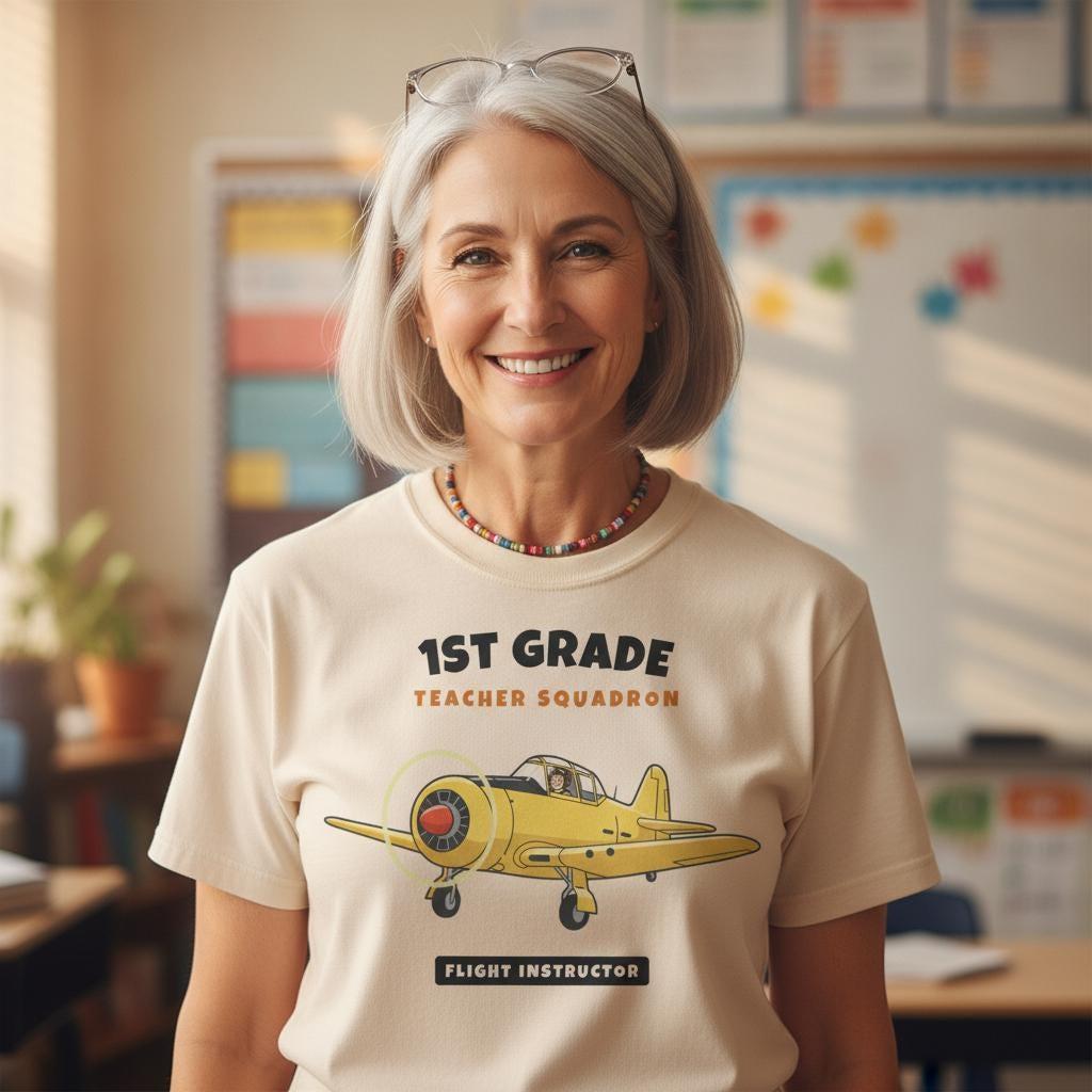 1st Grade Teacher Shirt | Vintage Airplane Squadron Tee | Back to School Teacher Gift | Grade Level Team T-Shirt
