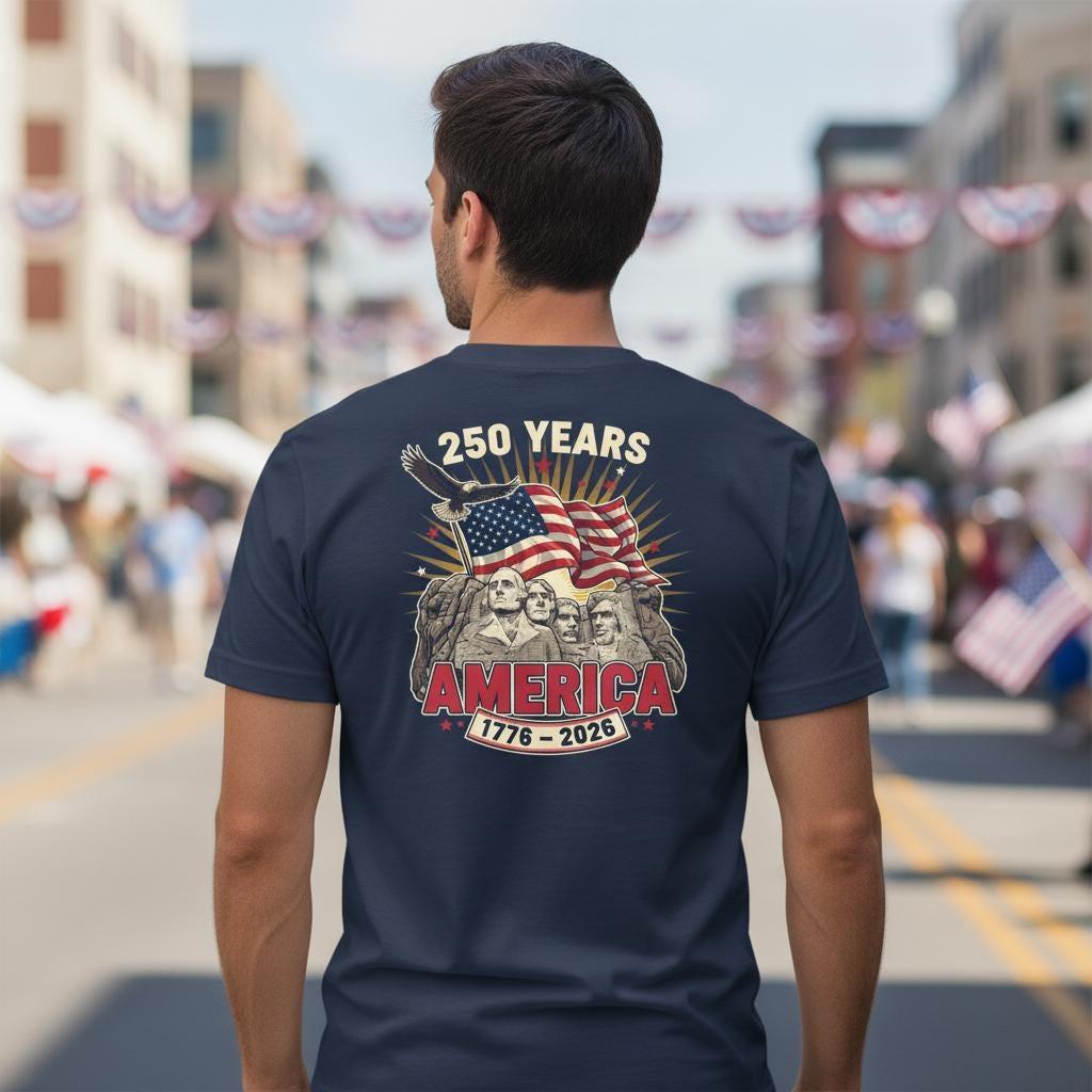 Mount Rushmore 250th Anniversary T-Shirt | Patriotic Eagle Flag Graphic