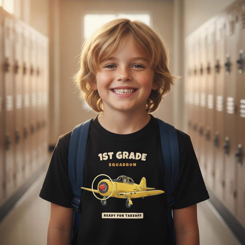 1st Grade Squadron Shirt | Vintage Airplane Back to School Tee | First Day of School Kids Gift | Youth Warbird T-Shirt